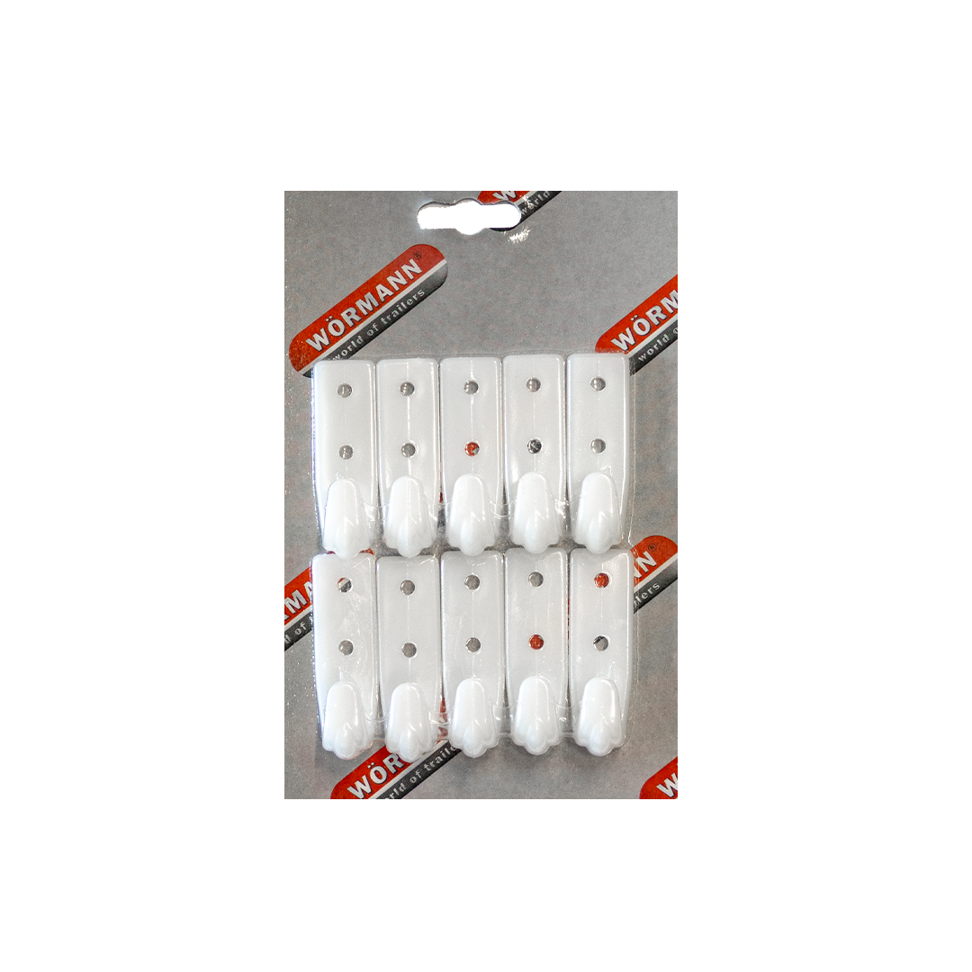 Planenkunstoffhaken Bohrung 20 mm weiﬂ, 2-Loch  10er Set