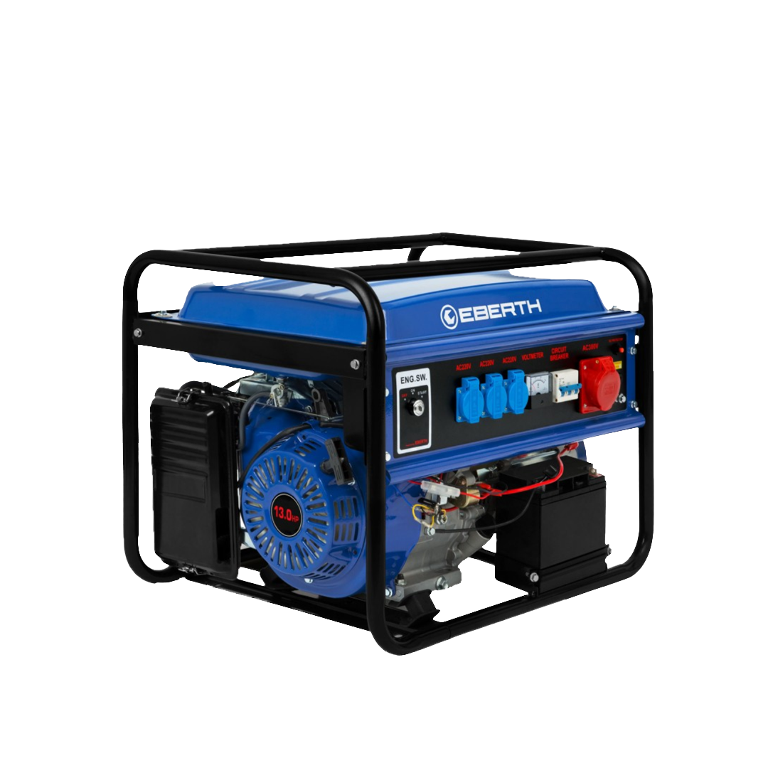 Stromerzeuger-Rahmenagregat 5500 Watt, 13PS 9,56 KW mit E-Start auf Deichsel mont.